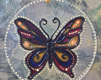 Atrapasueños de mariposa de vidrio pintado a mano