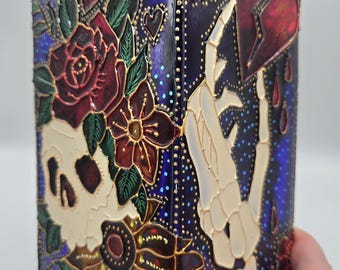 Jarrón/candelabro de vidrio pintado a mano