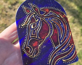 Atrapasueños de caballo de vidrio pintado a mano