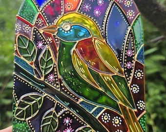 Hand Painted Bird Glass Sun Catcher