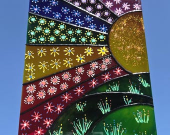 Free Standing Sun and Rainbow Sun Catcher - Hand Painted