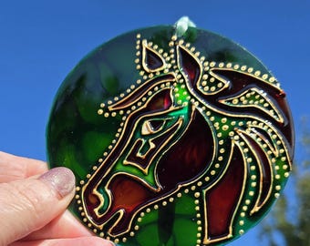 Atrapasueños de caballo de vidrio pintado a mano