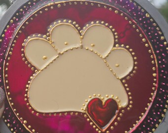 Leaded Glass Pink/Purple Paw Print Sun Catcher