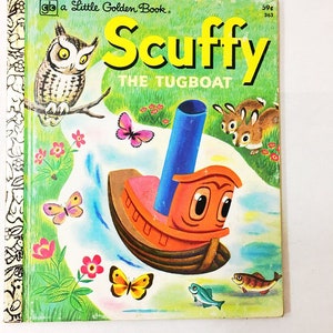 Scuffy the Tugboat vntage Little Golden Book circa 1977 Adventures down the River Children&#39;s stocking stuffer elementary reading.