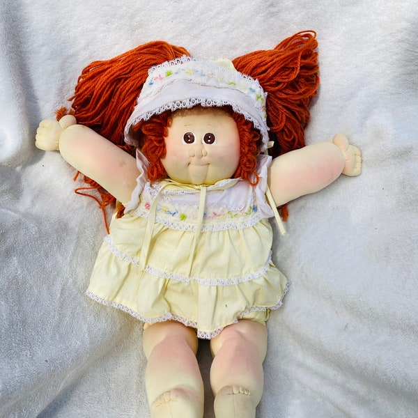 Little People Xavier Roberts Vintage Cabbage Patch Soft Sculpture 1983 Vintage doll Red hair pigtails CPK brown eyes collectible Nostalgia