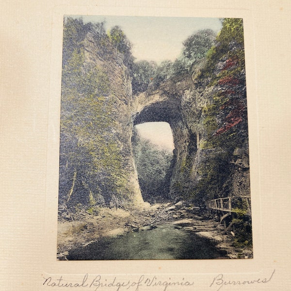 1910 Natural Bridge Virginia Hand tinted photograph original signed by Hal Burrowes vintage landscape art decor antique