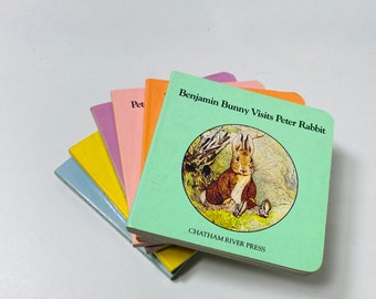Beatrix Potter vintage Peter Rabbit children’s books miniature board book setBenjamin Bunny Gloucester Small bookshelf decor.