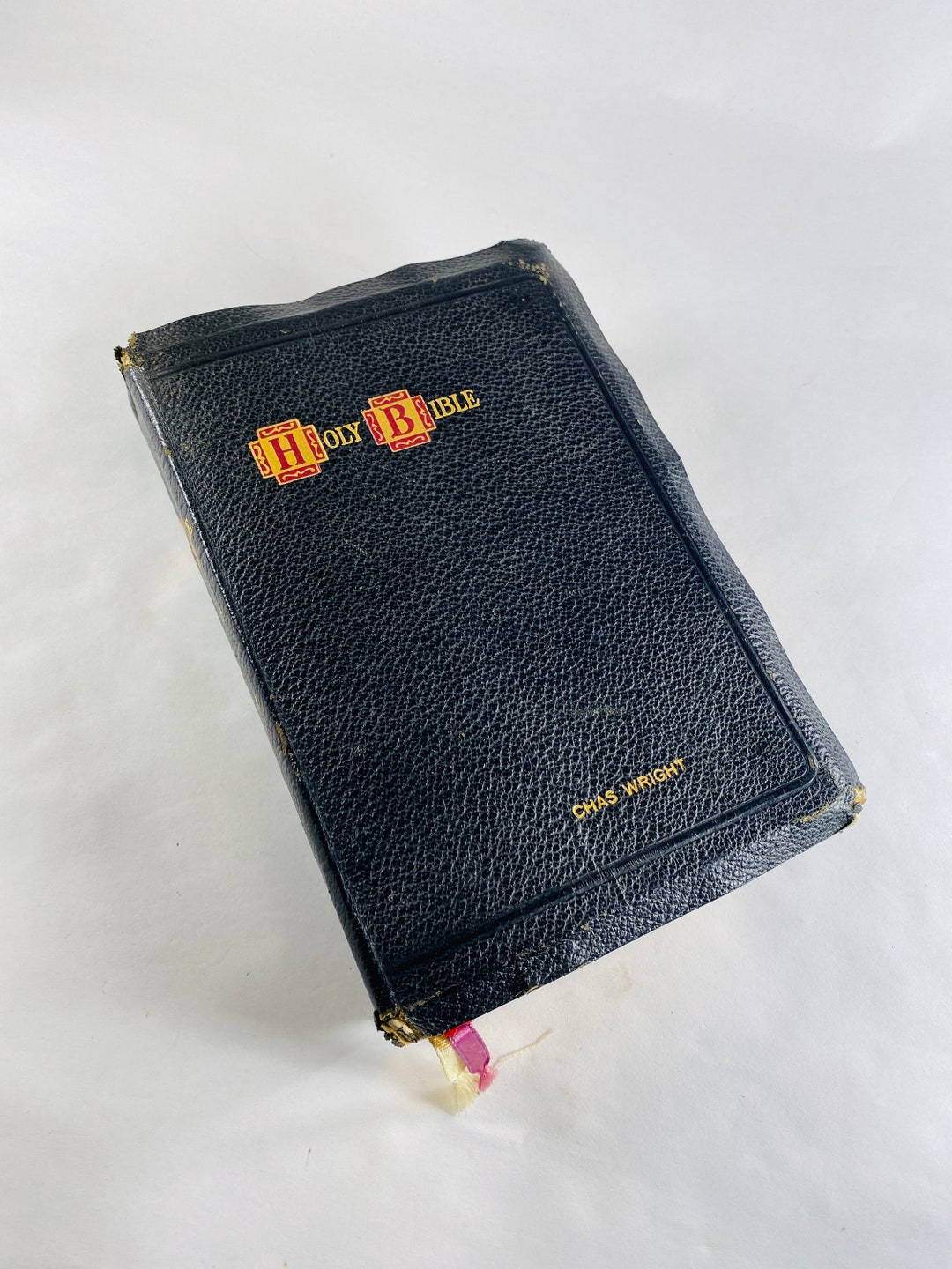 Holy Bible With Worn Black Leather Cover King James Old and New ...