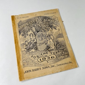 Lancaster Pennsylvania vintage Almanac circa 1926 booklet John Baer&#39;s Sons Agricultural farming history collectible moon sun