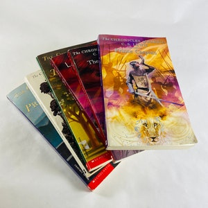 Chronicles of Narnia by CS Lewis Lion Witch and the Wardrobe vintage paperback book Magician&#39;s Nephew Last Battle science fiction Fantasy