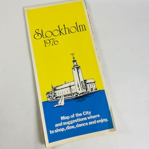 Mapa turístico de Estocolmo, Suecia, 1978, guía de hoteles y restaurantes, folleto de viaje vintage coleccionable, decoración publicitaria global amarilla
