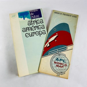 Carte du monde vintage de 1968 lot American President Lines & Iberia Airlines. Espagne Souvenir 1960s collectionnable. Parfait pour l’encadrement ! Décor d’art mural