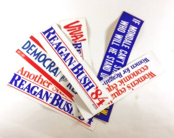 1984 Reagan Bush Presidential Election Bumper Sticker UNUSED vintage political wonk office laptop decor Republican Women Father Mother gift