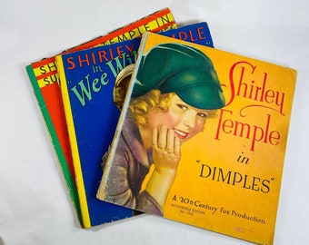 1930s Shirley Temple vintage paperback books Wee Willie Winkie, Dimples, Susannah of the Mounties rare movie collectibles nursery decor