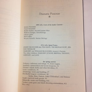 May include: A page from a book with the title "Dramatis Personae" and a list of characters and their roles in the story. The text includes names like "James Twerdahl", "Daryl Twerdahl", "Robin Tucker", and "Willow Granger".