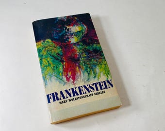 Mary Shelley Frankenstein Vintage Airmont paperback book circa 1970 collector gift Gothic gift emo goth. Black blue home decor