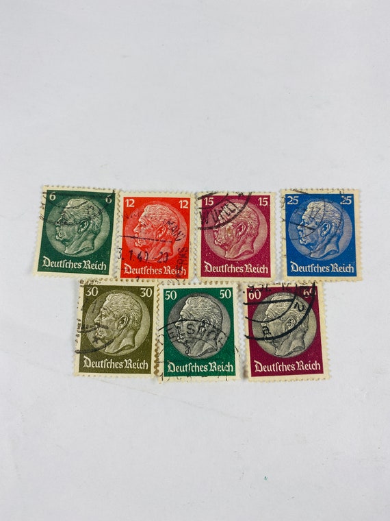 1933 vintage Germany Hindenburg Medallion definitive postage stamps Scott #401-14 lot of 7 USED canceled stamps Multi-colored set