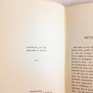 May include: A page from a book with the title "Introduction" and text about the authors, Benjamin W. Wells and M. Labiche. The text includes the copyright date of 1919 and the publisher, Norwood Press.