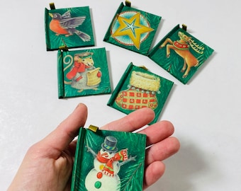 Vintage 1980s Christmas miniature book ornaments Wind in the Willows Twas Night Before We Three Kings Santa Claus Stocking stuffer decor