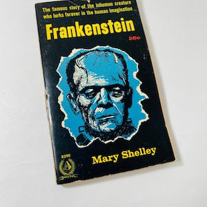 Mary Shelley Frankenstein Vintage Pyramid paperback book circa 1957 collector gift Gothic gift emo goth. Black blue home decor