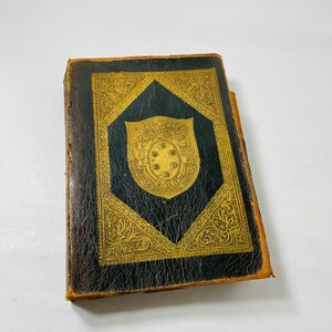 Decameron of Giovanni Boccaccio in beautiful antique black leather with gold inlay. Book lover home decor gift Vintage
