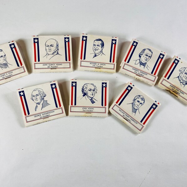 1960 Vintage United States Presidents Matchbox Matches made in the US Petite cardboard home office decor Lincoln Grant Coolidge LBJ Taft