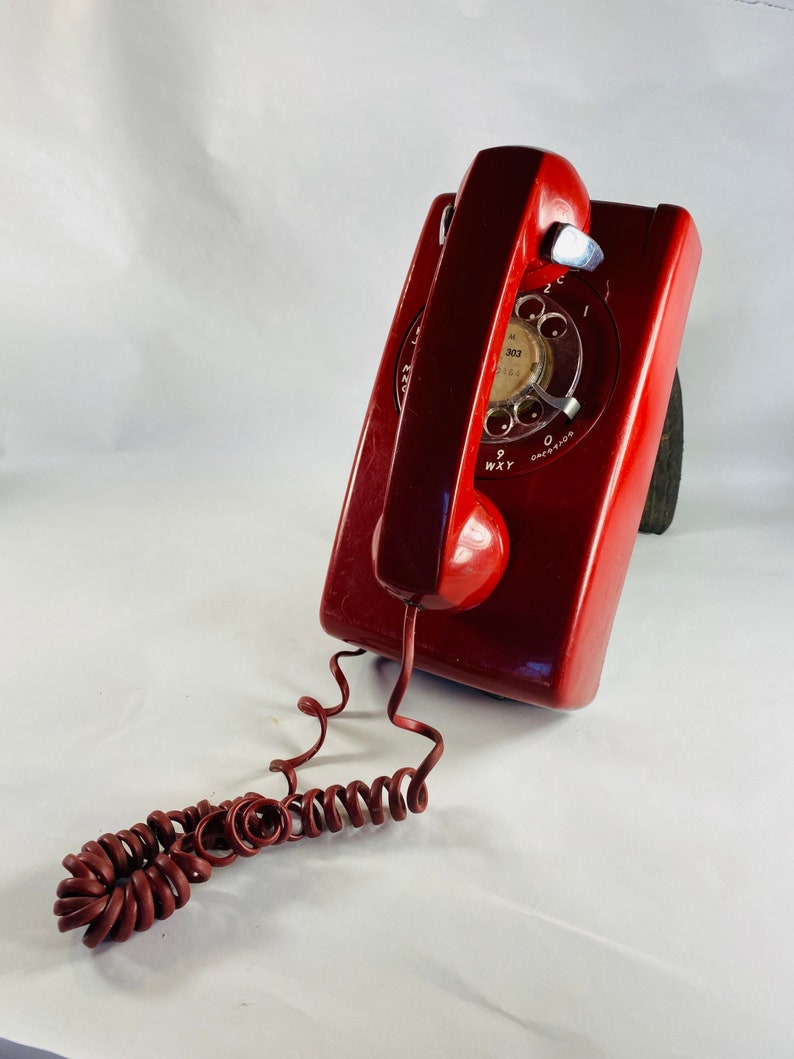 Red vintage rotary dial wall phone with Back Plate Etsy