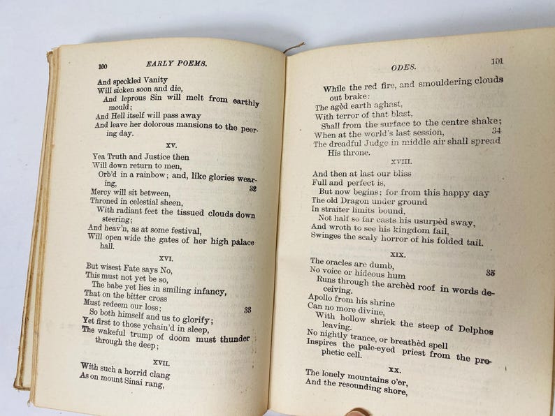 May include: Open book with aged, yellowed pages featuring poetry. The left page displays "EARLY POEMS" and the right page reads "ODES." Text is in black ink. The book is open to pages 100 and 101, with a visible binding.