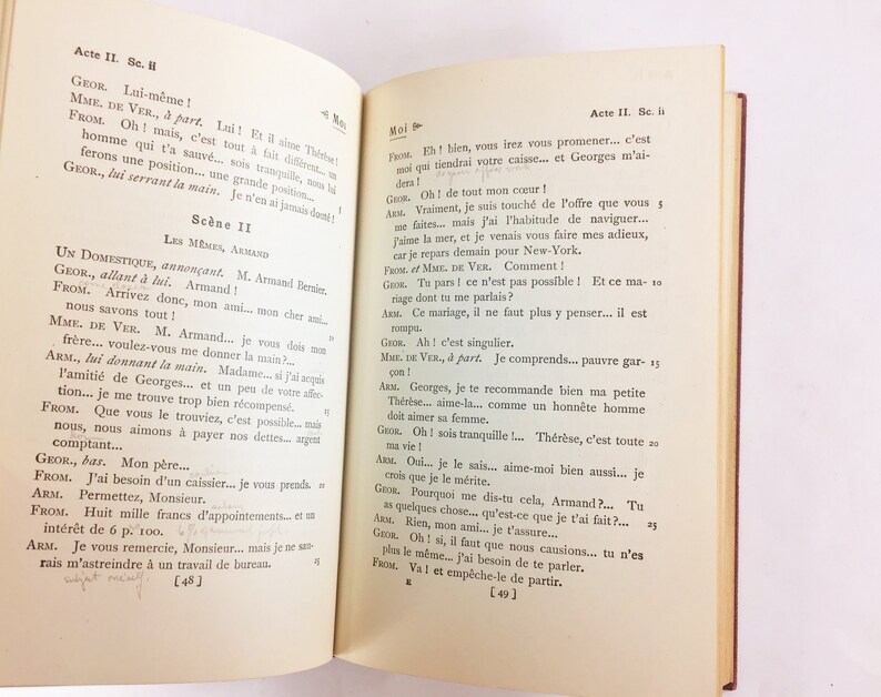 1919 French vintage book of playwrights Labiche and Martin. Moi Comédie en trois actes. BEAUTIFUL red book decor. Theatre gift image 7
