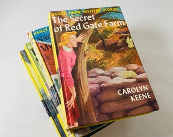 1957 Nancy Zeichnerte Mystery Stories Carolyn Keene Hidden Staircase Bunaungalow Mystery Letters Red Gate Farm Vintage Bücher blau & weiße Vorsatzpapiere