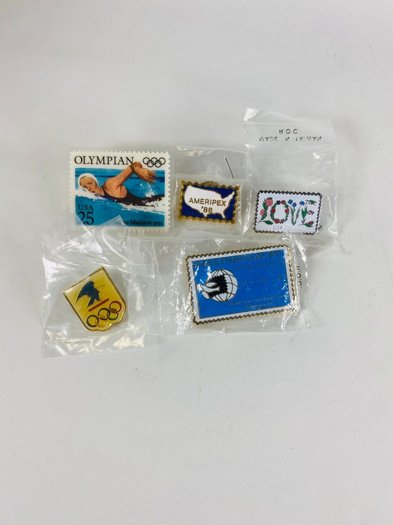 stamp postal lapel Mail Accessory 1980s Olympics Love Post Office /& Mail Carrier Vintage enamel pins