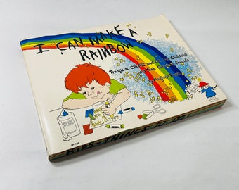 1976 I Can Make a Rainbow by Marjorie Frank vintage paperback book Kids Activities Home School arts crafts, artistic confidence