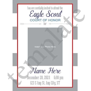 CUSTOM Eagle Scout Court of Honor Invitation Gray/Red