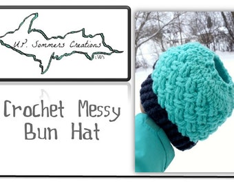 Crochet Pattern/ Celtic Weave Messy Bun Hat/ Ponytail hat/ Crochet Hat/ Messy Bun Hat/ Celtic Weave
