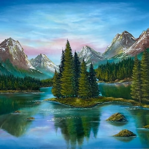 Original oil painting, 20x26, framed. Mountain lake, wall decoration