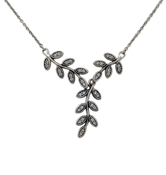 Pandora Sparkling Leaves Necklace in Solid Sterling Silver