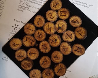 Wood runes - oak runes - Viking Runes - rune pouch, rune meanings and rune reading instruction included