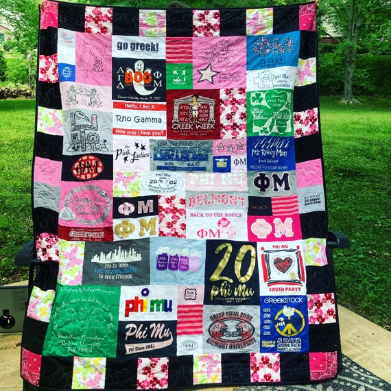 Tshirt Quilt Twin Mosaic Style Quilt with Checked Border