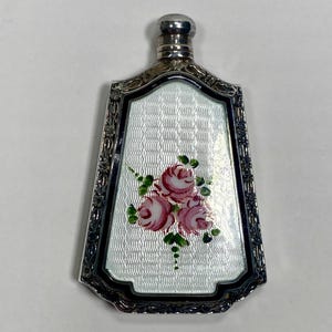Antique Sterling Silver Guilloche Perfume Bottle with Roses