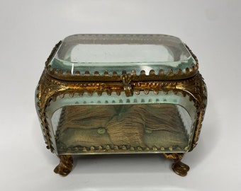 Antique French Ormolu Jewelry Glass Box