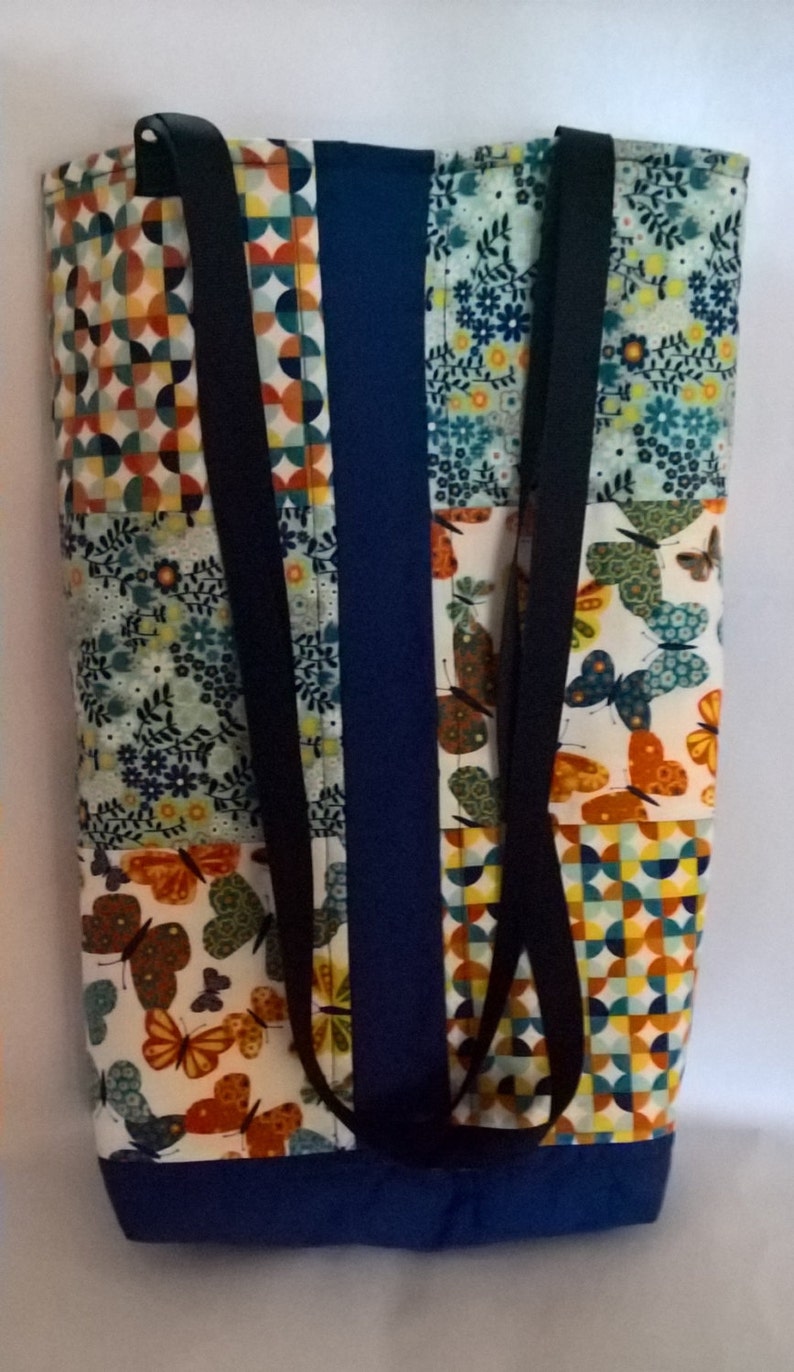 Patchwork bag, bag, tote bag, butterflies, blue orange, fabric bag, girls tote bag, butterfly tote bag, bright tote bag, craft bag image 1