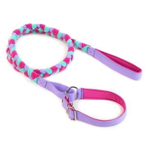 Agility leash with martingale collar heather,fuchsia,mint