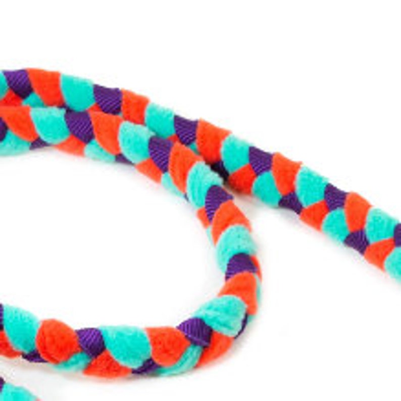 Braided agility leash with mop and bungee purple,mint,orange