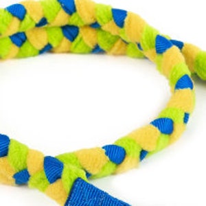 Braided agility leash with mop and bungee blue, lime, yellow