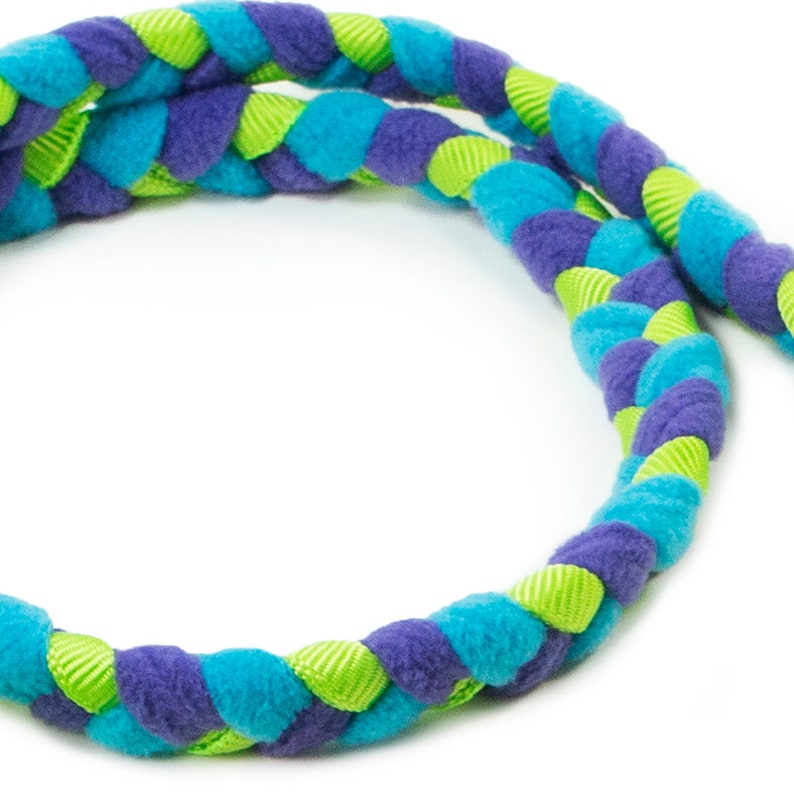 Braided agility leash with mop and bungee lime,purple,blue