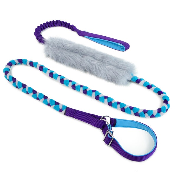 Braided agility leash with faux fur and bungee