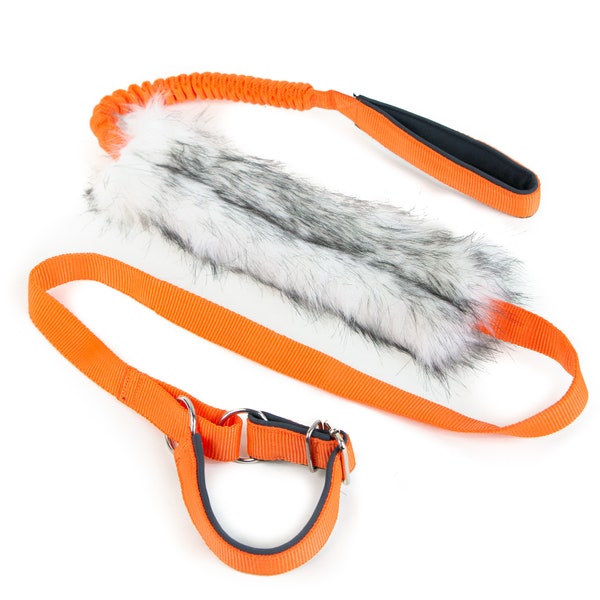 Agility leash with faux fur and bungee 3in1