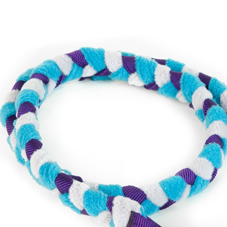 Braided agility leash with mop and bungee purple,aqua,gray