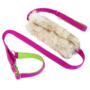 Agility leash with sheepskin tug and bungee 3in1