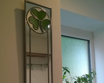 Shamrock Clover Celtic design Rennie Mackintosh style stained glass effect mirror handmade gift wall Catfish Glass Art Deco 10x40cm